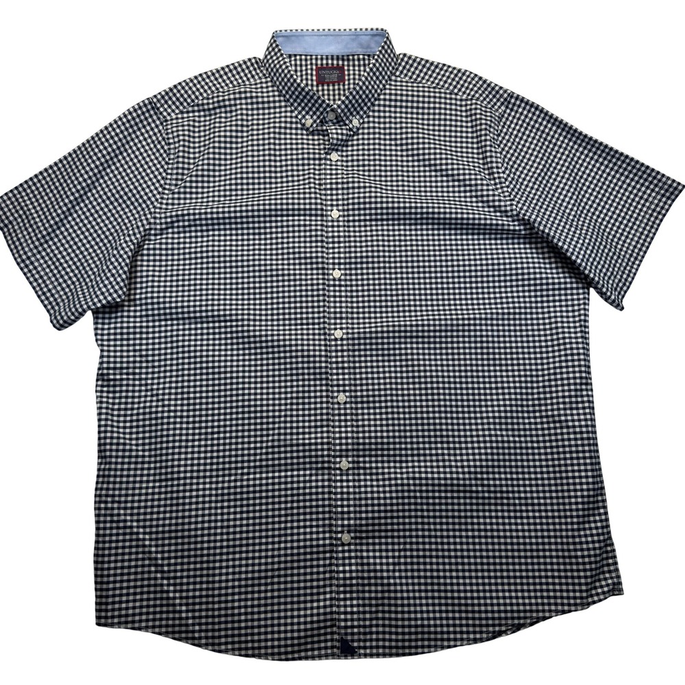 UNTUCKit Mens 3XL Tall Gingham Short Sleeve Button Down Shirt Cotton Navy